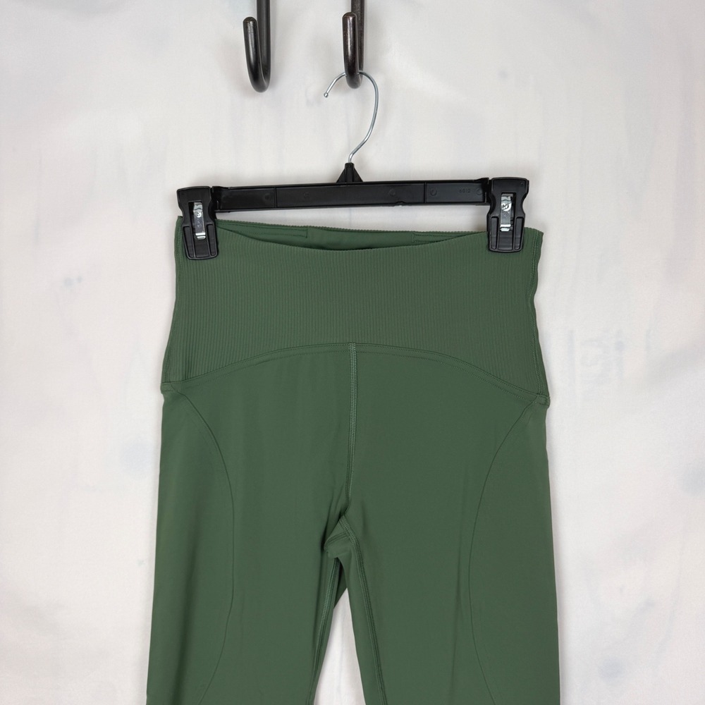 Lululemon Ribbed Wunder Under Crop Leggings Women 6 Green High Rise Athleisure